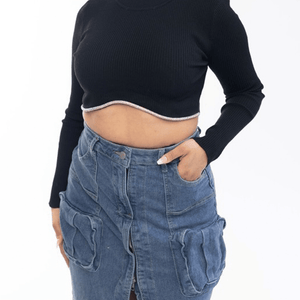 Long Sleeve Diamond Crop Top - Mintii