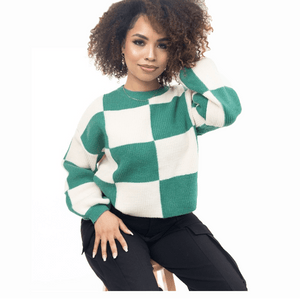 Checker Box Sweater Green - Mintii