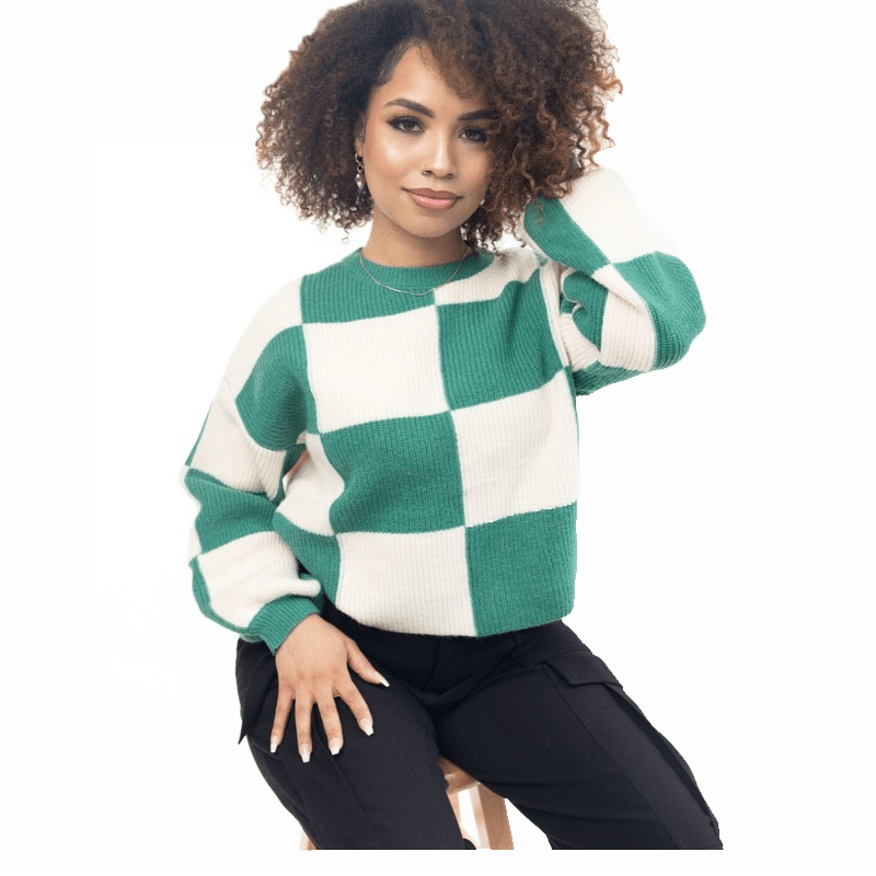 Checker Box Sweater Green - Mintii