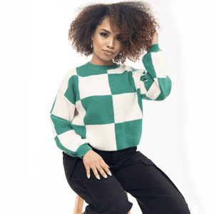 Checker Box Sweater Green - Mintii