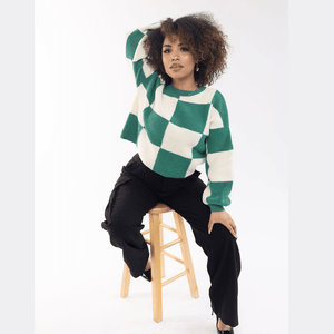 Checker Box Sweater Green - Mintii