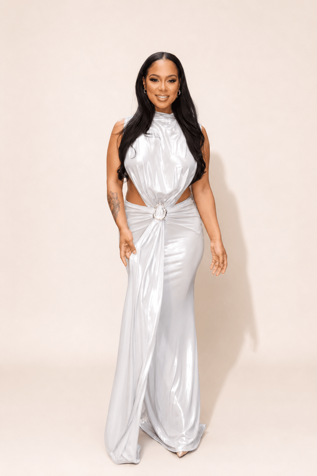 Silver Neck and Tied waist Dress - Mintii