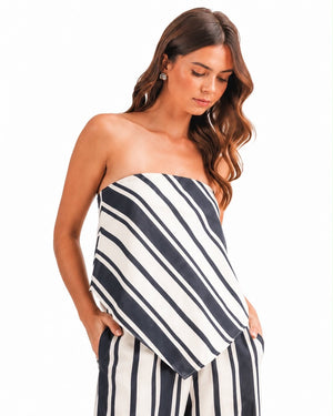 White and Navy Stipe Set - Mintii