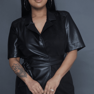 Laurii Suade and Leather Black Dress - Mintii