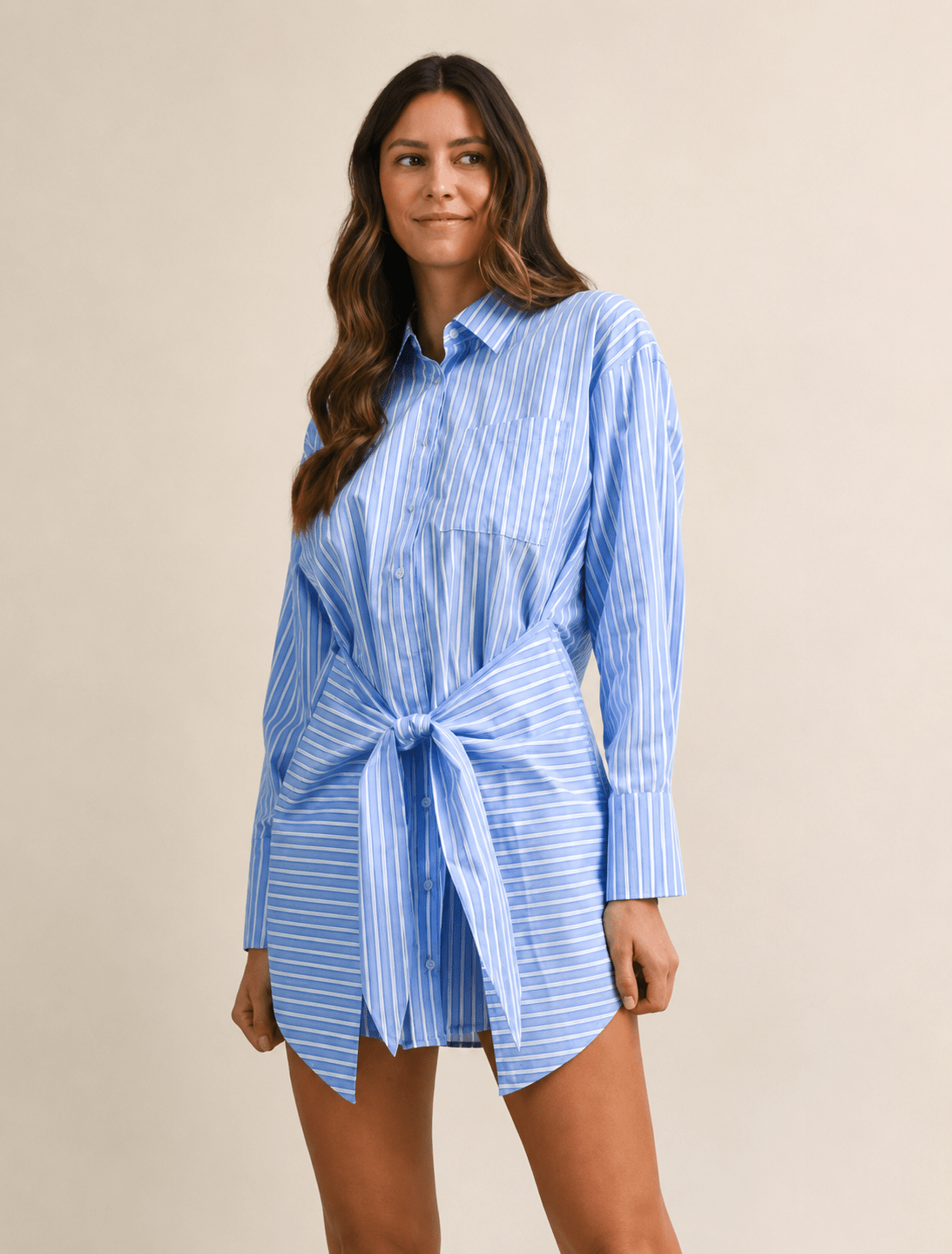 Pin strip blue button up dress - Mintii