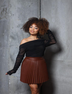 Brown Leather Skirt - Mintii