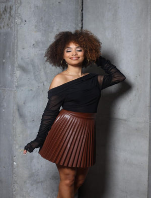 Brown Leather Skirt - Mintii