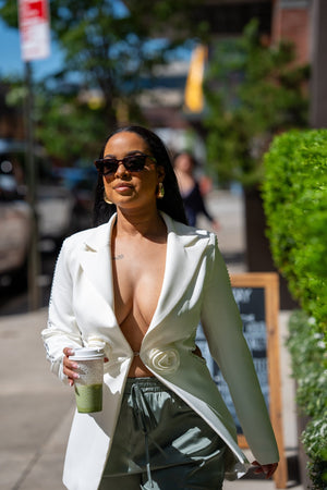Rose White Cut Out Blazer - Mintii