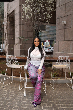 Pink Foil Cargo Pants - Mintii