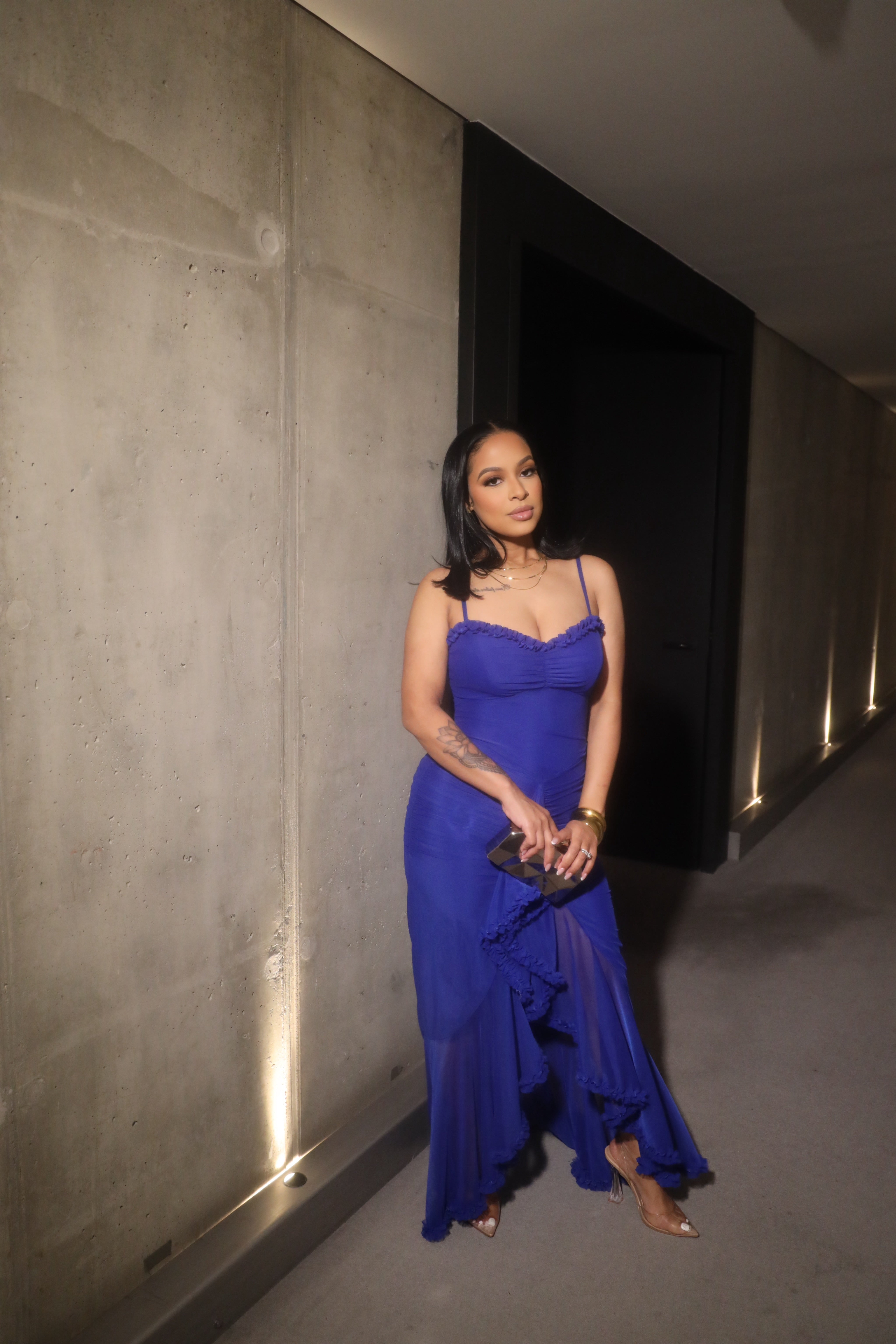 Azul Mesh Ruffle Maxi Dress