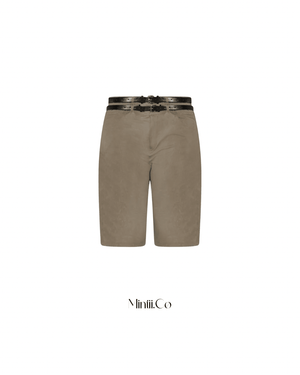 Double Belted Woven Shorts - Mintii