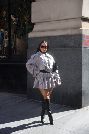 Grey Trench Jacket & Skirt Set - Mintii