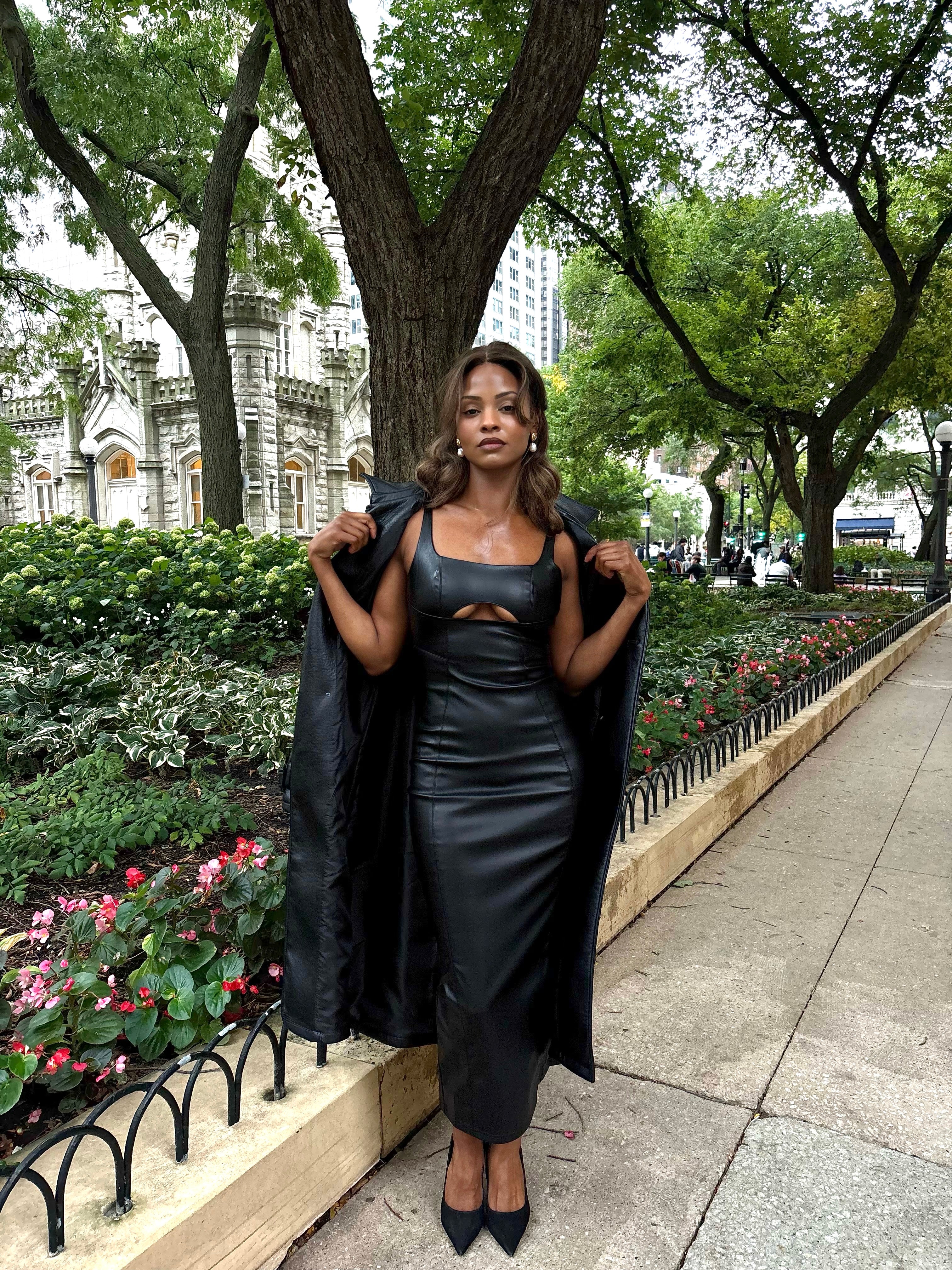 Black Cut Out Leather Dress