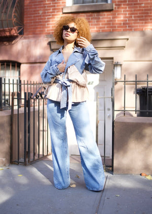 Denim Two Tone Trench Jacket - Mintii