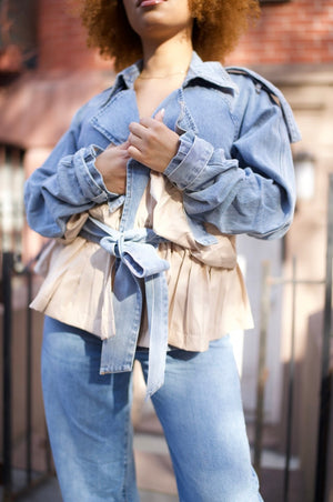 Denim Two Tone Trench Jacket - Mintii