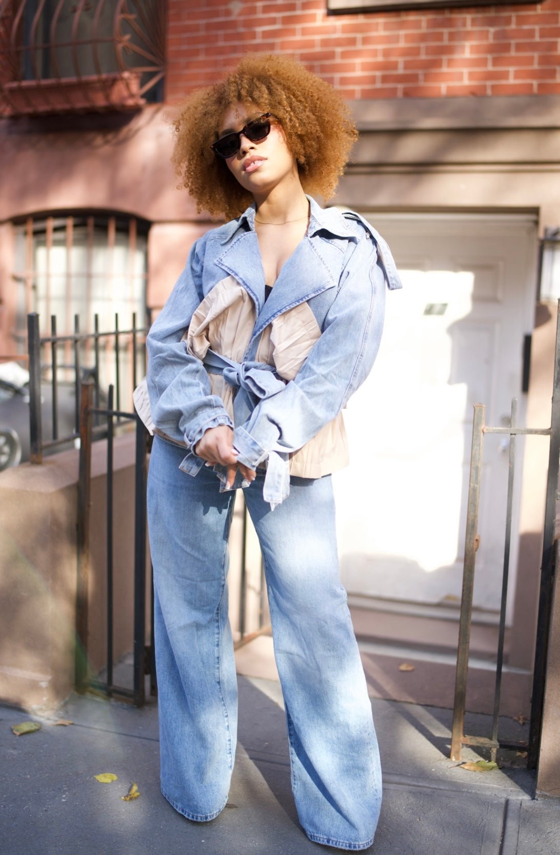 Denim Two Tone Trench Jacket - Mintii