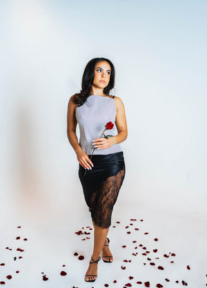 Black Silk Lace Skirt - Mintii