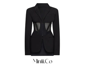 Black Sheer Corset Blazer - Mintii