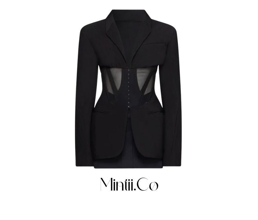 Black Sheer Corset Blazer - Mintii