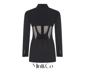 Black Sheer Corset Blazer - Mintii