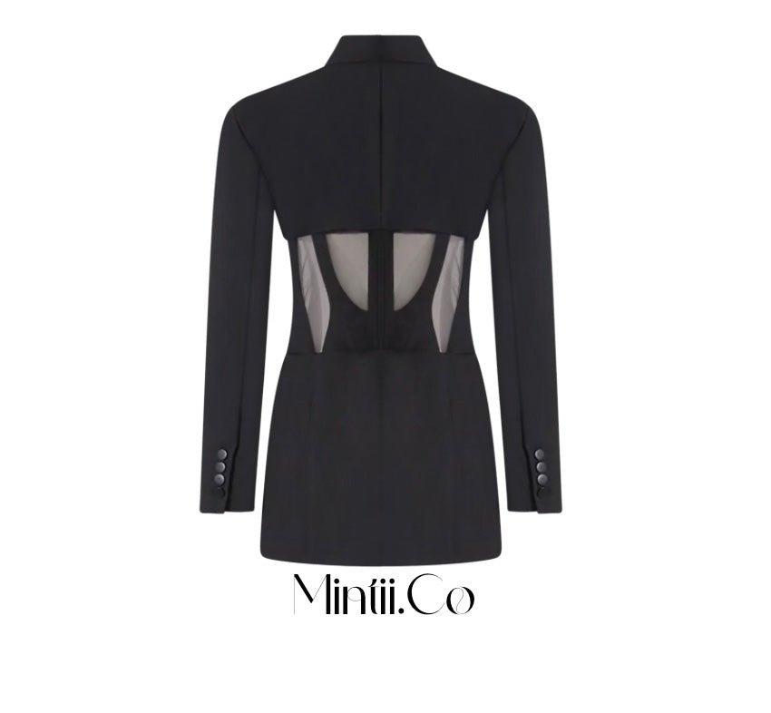 Black Sheer Corset Blazer - Mintii
