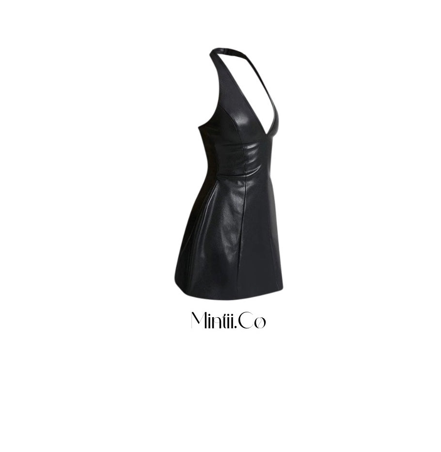 Black Leather Halter Dress
