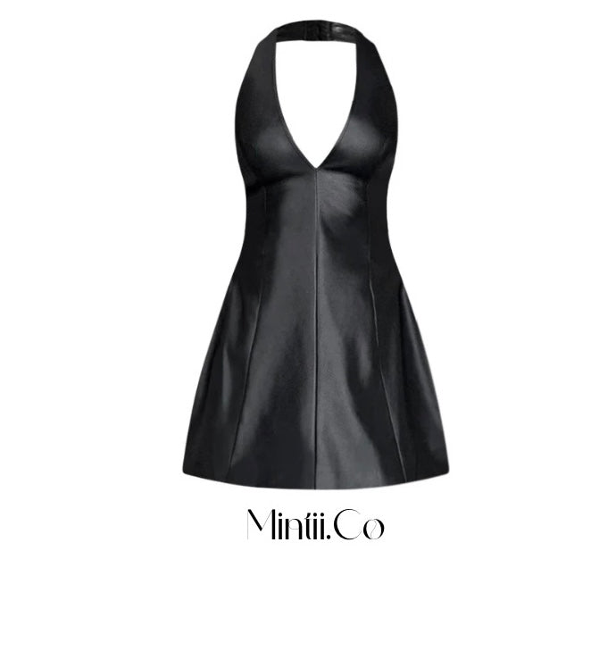 knee length dresses for ladies Black Leather Halter Dress Large / Adults / Female knee length dresses for ladies Black Leather Halter Dress Large / Adults / Female