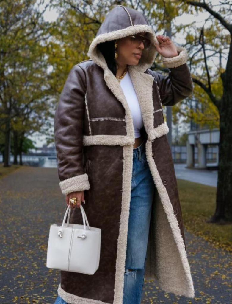 Mocha Fur Lined Leather Jacket - Mintii