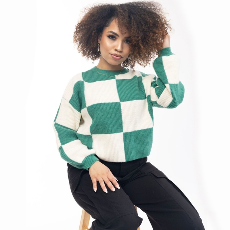 Checker Box Sweater Green