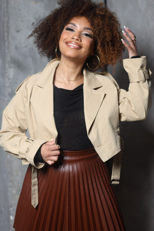 Buy Online Khaki Crop Trench Jacket by Mintii