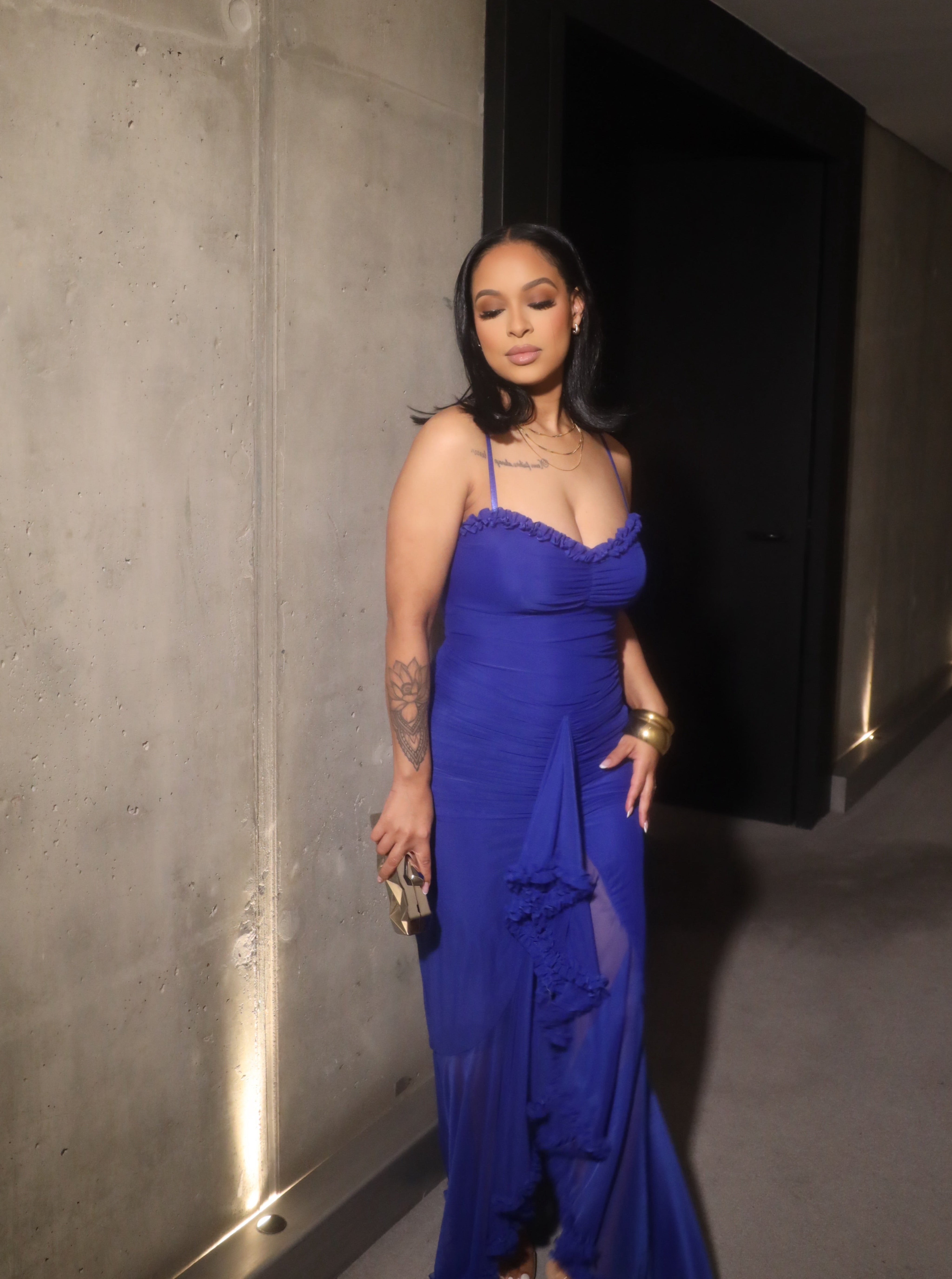 Azul Mesh Ruffle Maxi Dress