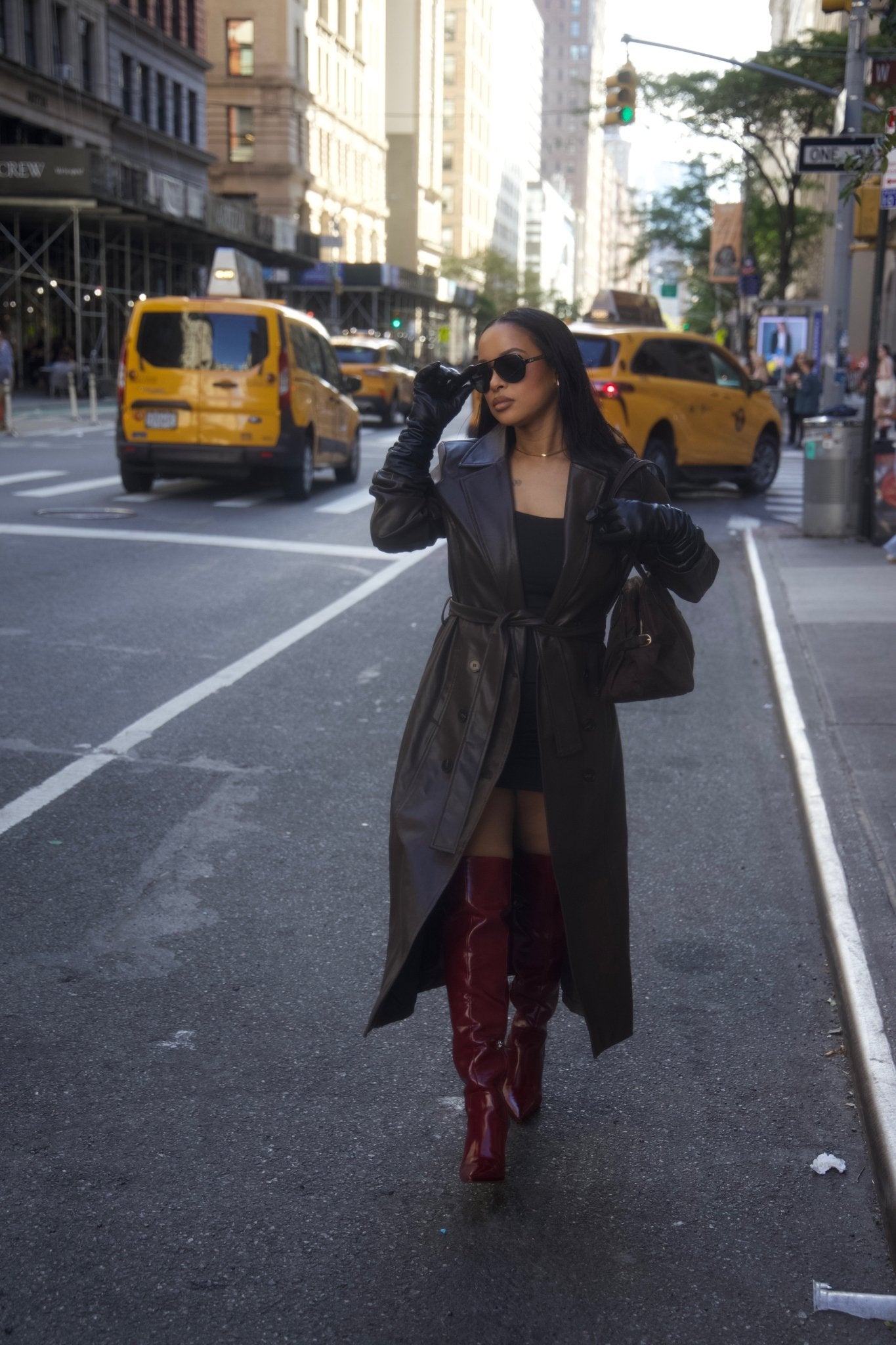 Brown Leather Trench Coat - Mintii