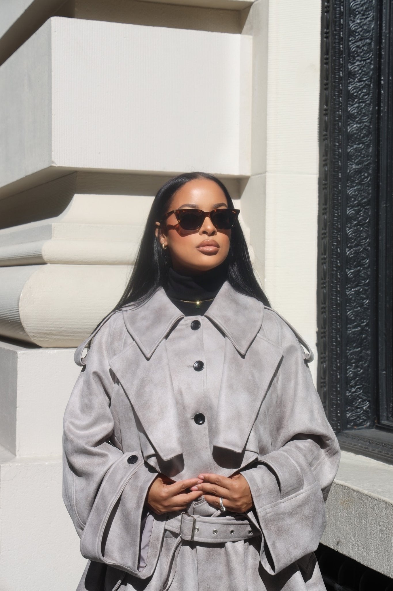 Grey Trench Jacket & Skirt Set