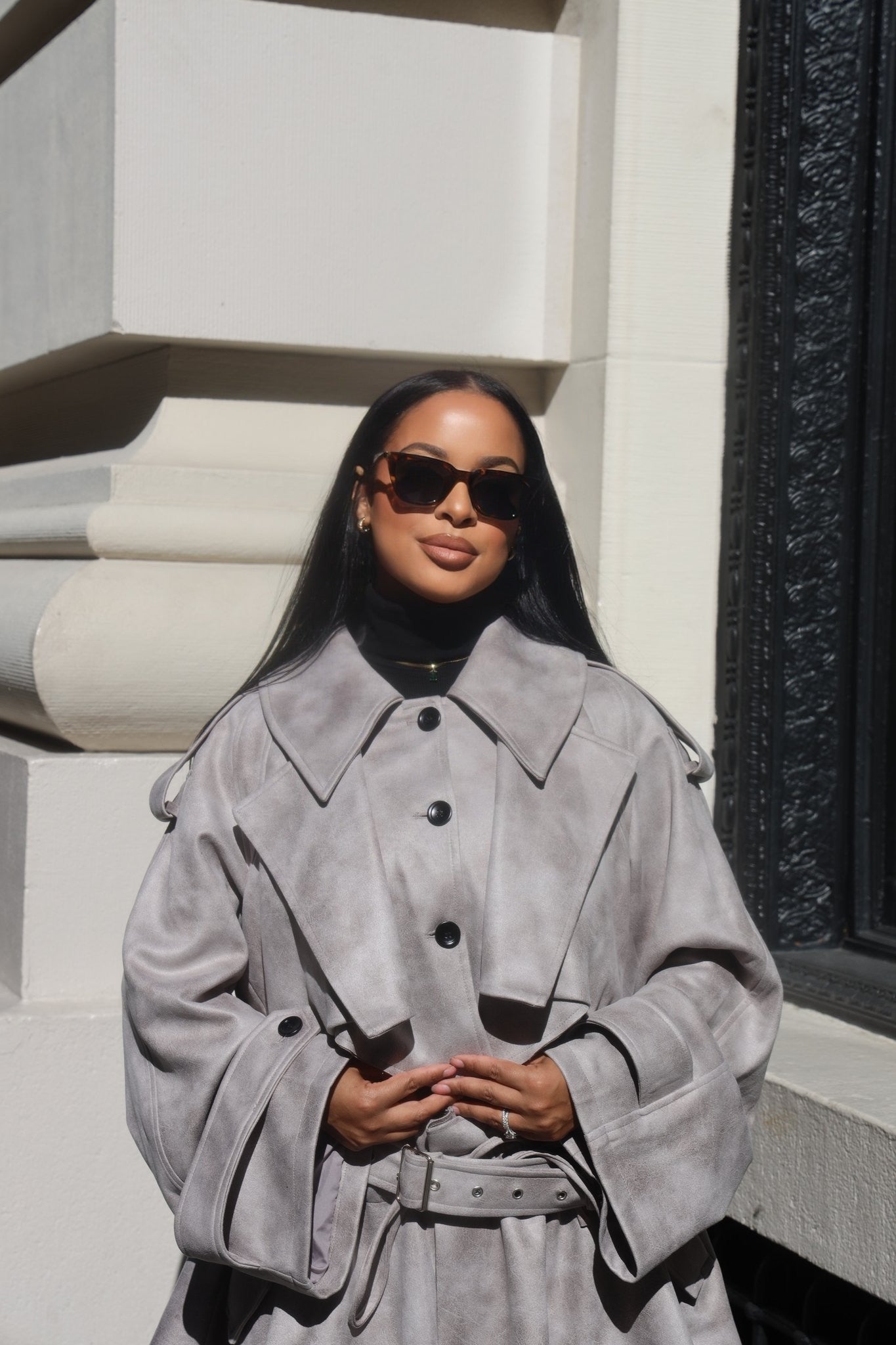 Grey Trench Jacket & Skirt Set