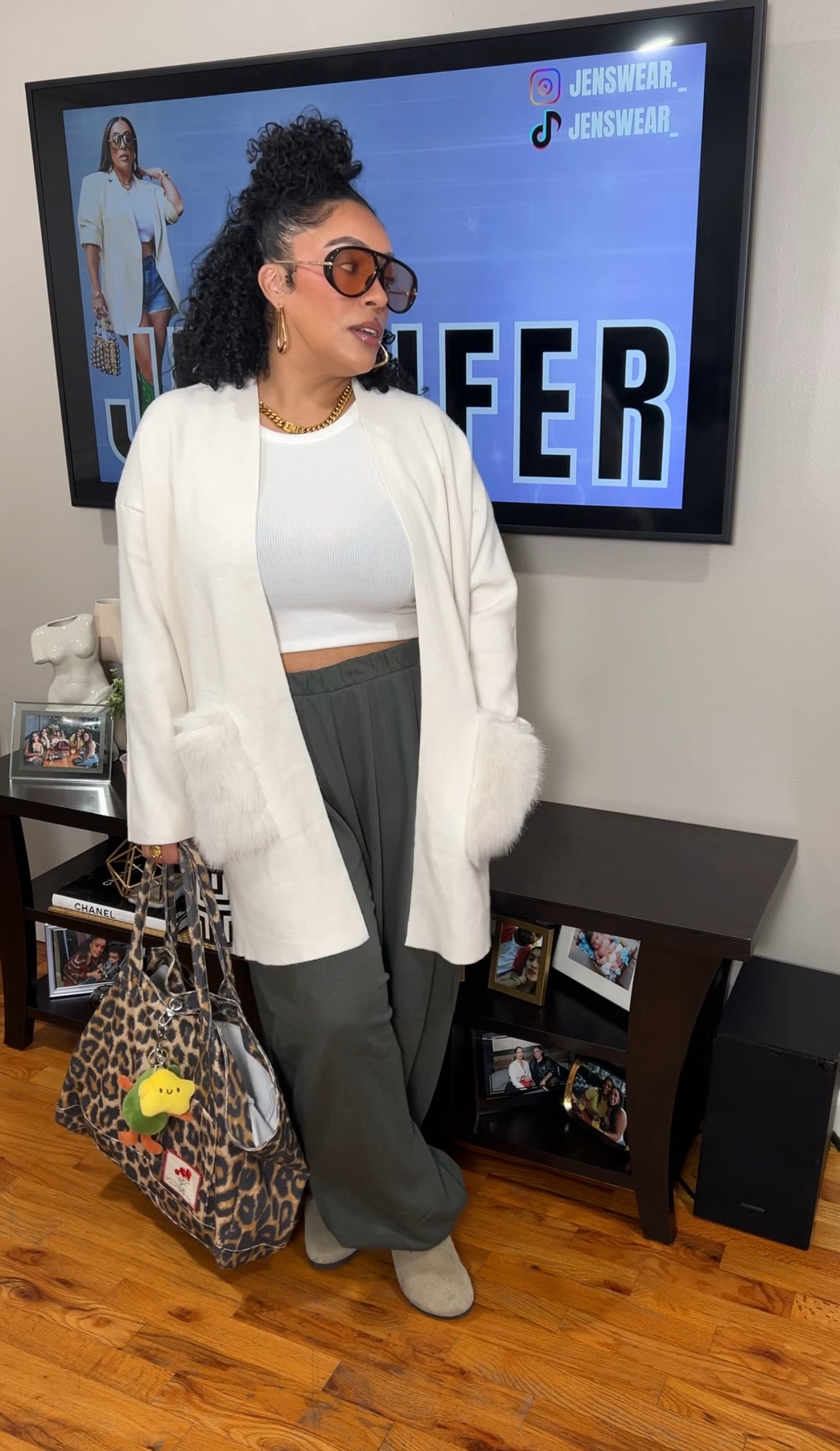 Off White Fur Pocket Cardigan