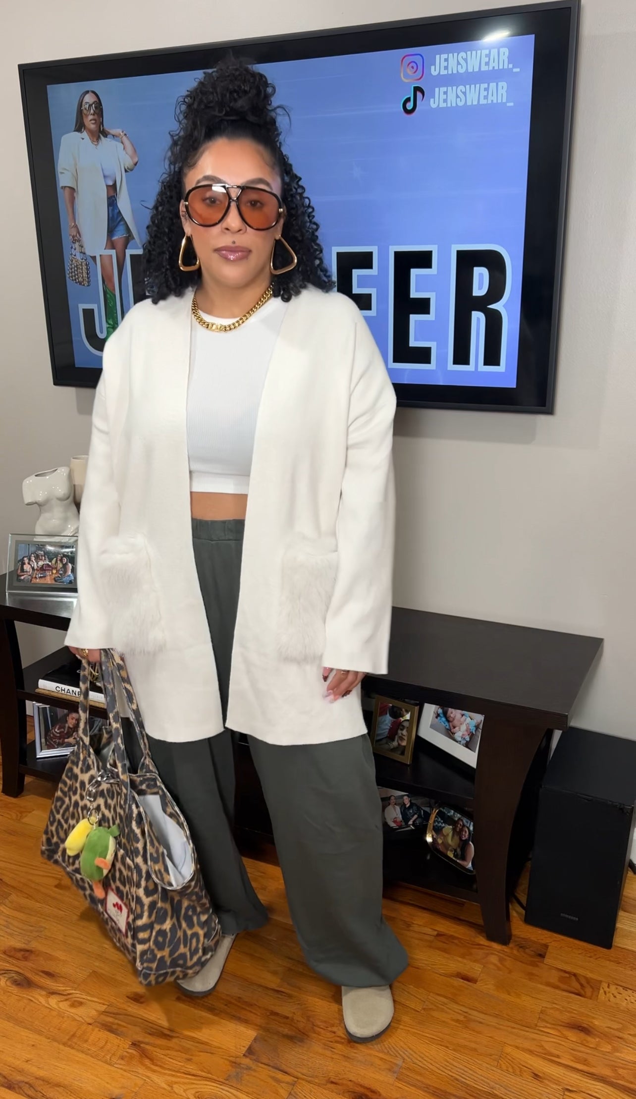 Off White Fur Pocket Cardigan