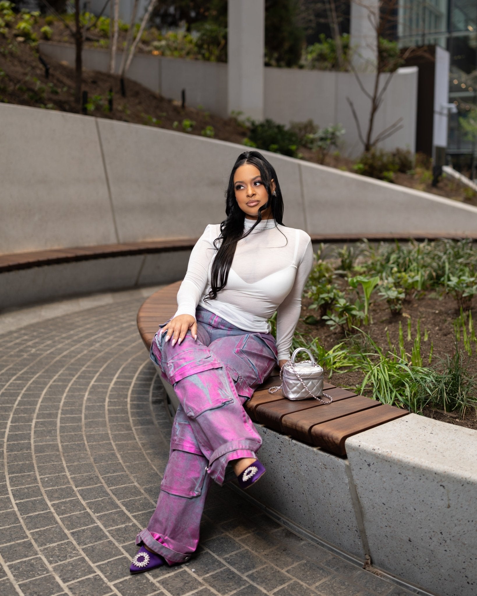 Pink Foil Cargo Pants - Mintii