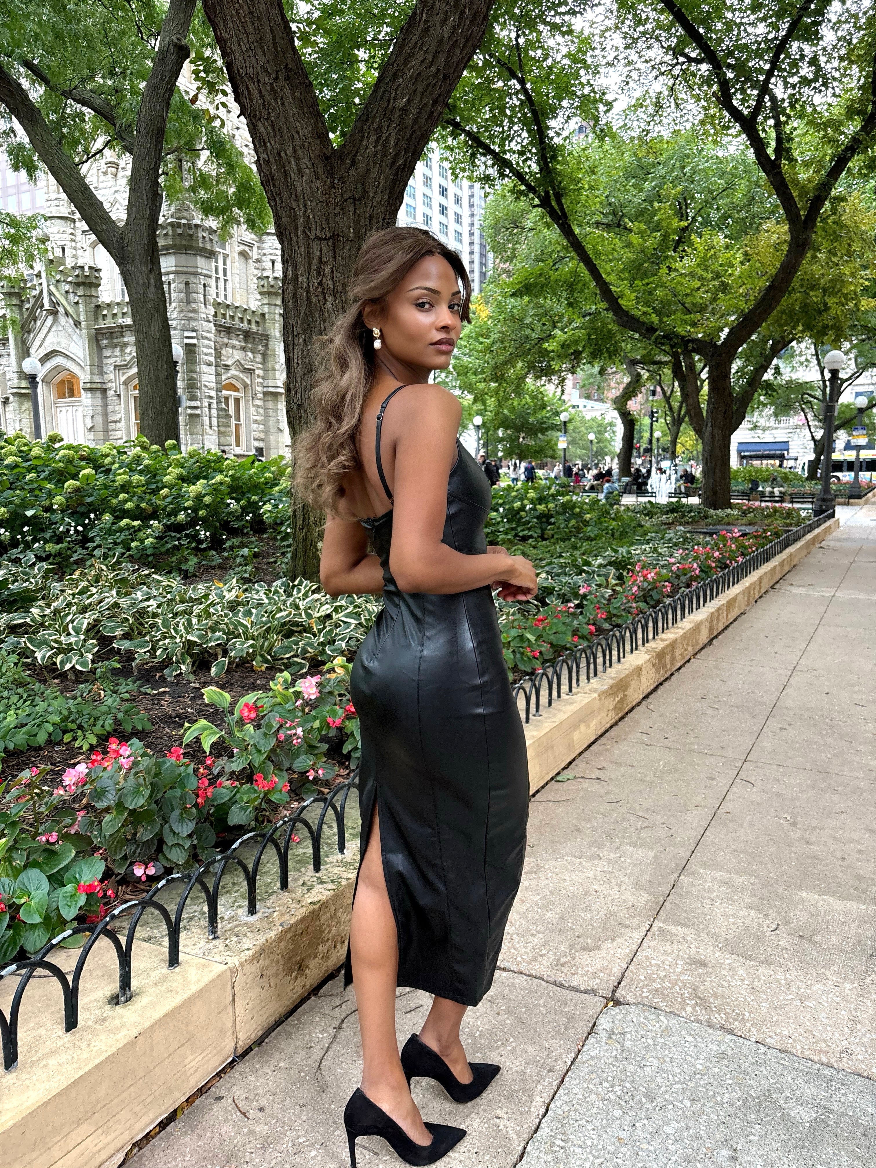 Black Cut Out Leather Dress Small Black Cut Out Leather Dress Small