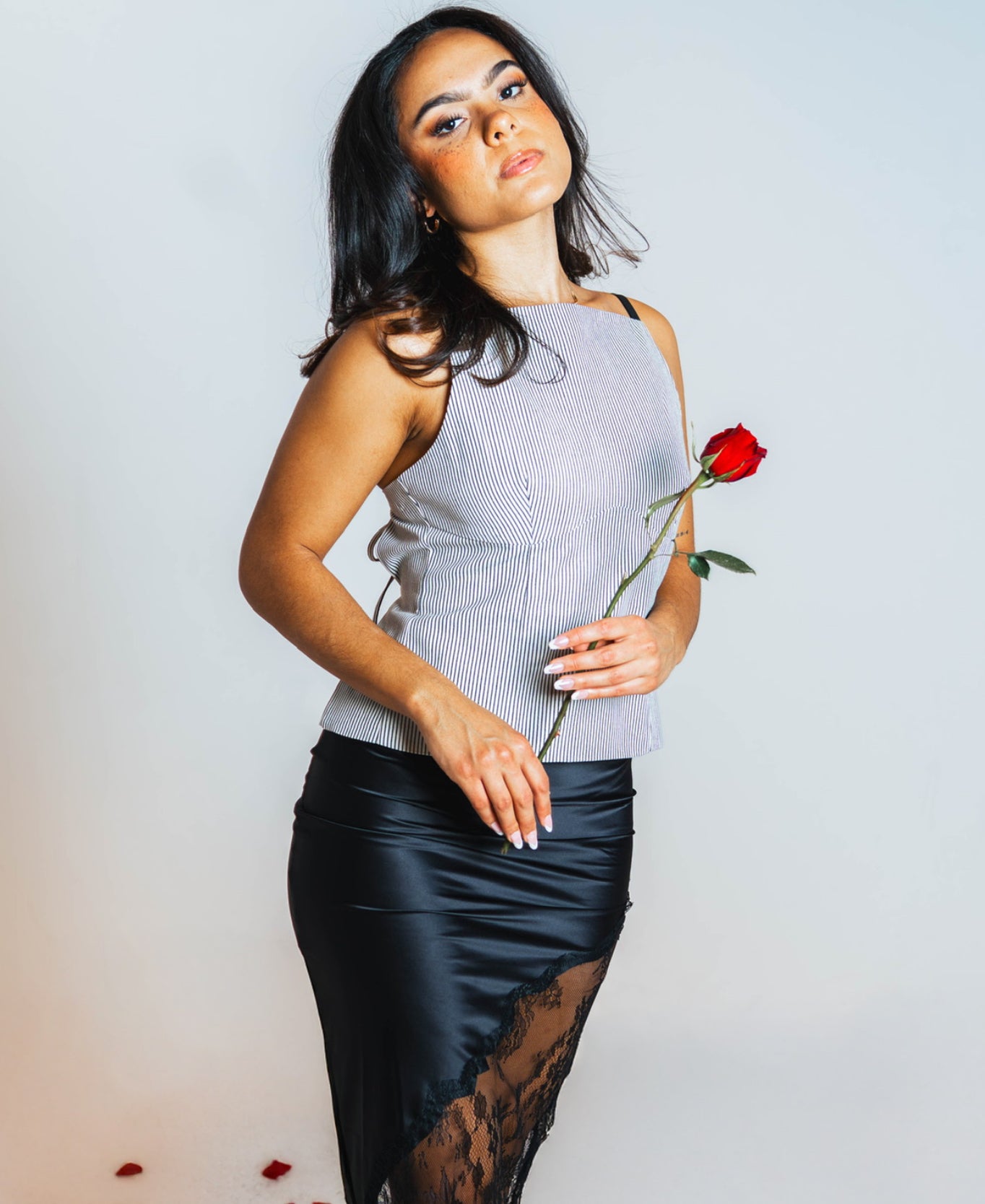 White & Black Back Tie Top