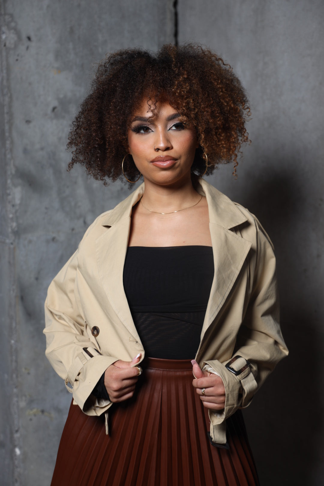 Order Online Khaki Crop Trench Jacket by Mintii