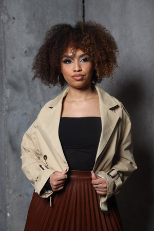 Order Online Khaki Crop Trench Jacket by Mintii
