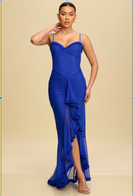 Azul Mesh Ruffle Maxi Dress